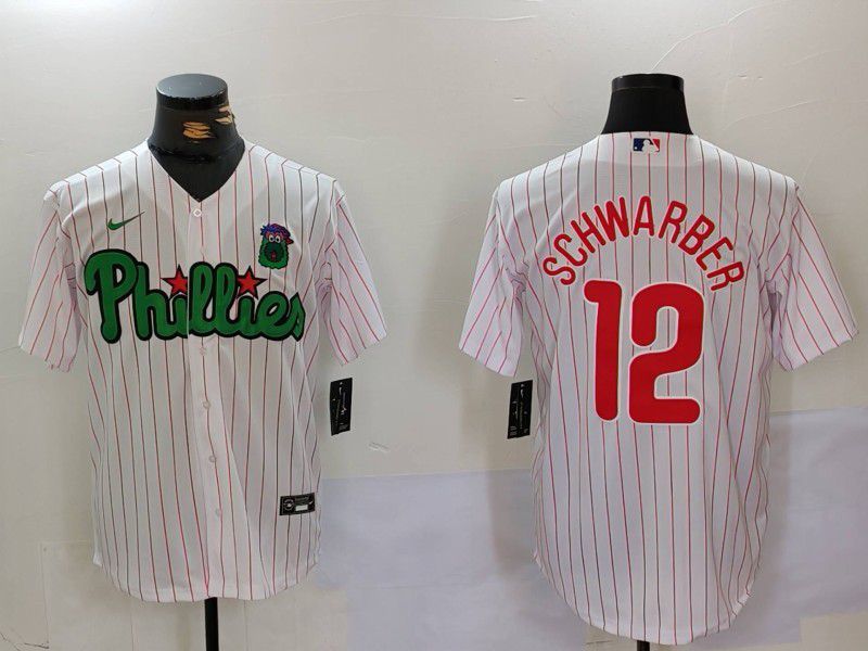 Men Philadelphia Phillies #12 Schwarber White stripe Second generation Joint Name 2024 Nike MLB Jersey style 1->philadelphia phillies->MLB Jersey